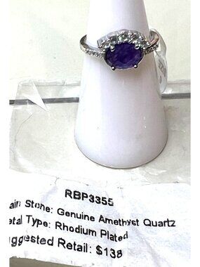 Ring Bomb Party Ring #3355, size 6, Genuine Amethyst Quartz